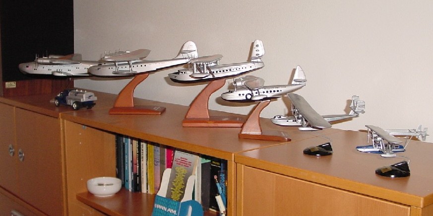 A collection of Pan American flying boat models from largest to smallest.
